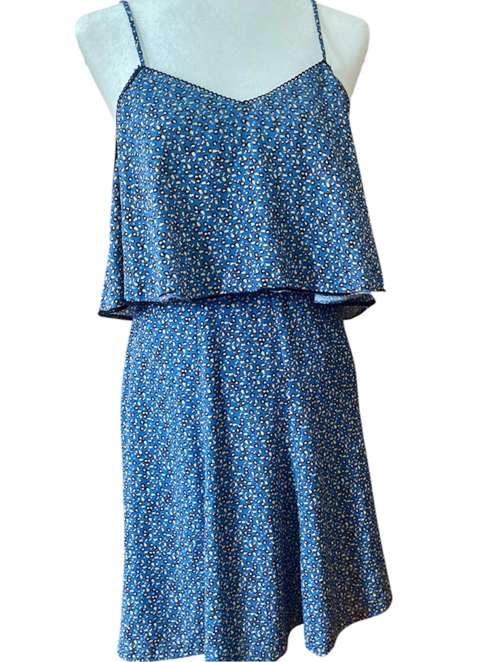 Beige by ECI Blue Leopard Print Ruffle Cami Dress Size S Pockets